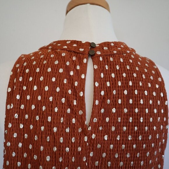 by Anthropologie Burnt Orange Textured Gold Polka Dot Blouse Size Small - Picture 5 of 7